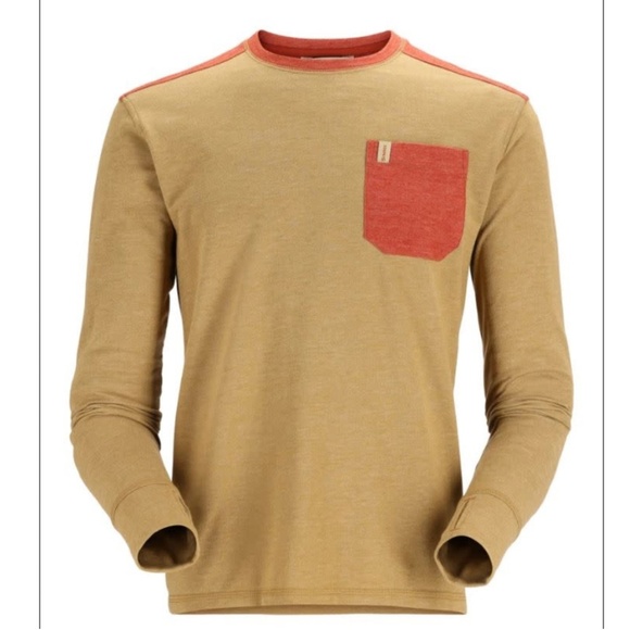 Simms Henry's Fork Crew Camel Heather w/Clay Heather Patch XL Warm/Moist Wicking - Picture 1 of 6